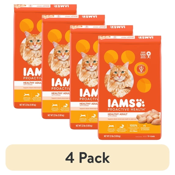 (4 pack) Iams Proactive Health Dry Cat Food, Chicken Flavor, 22 lb Bag