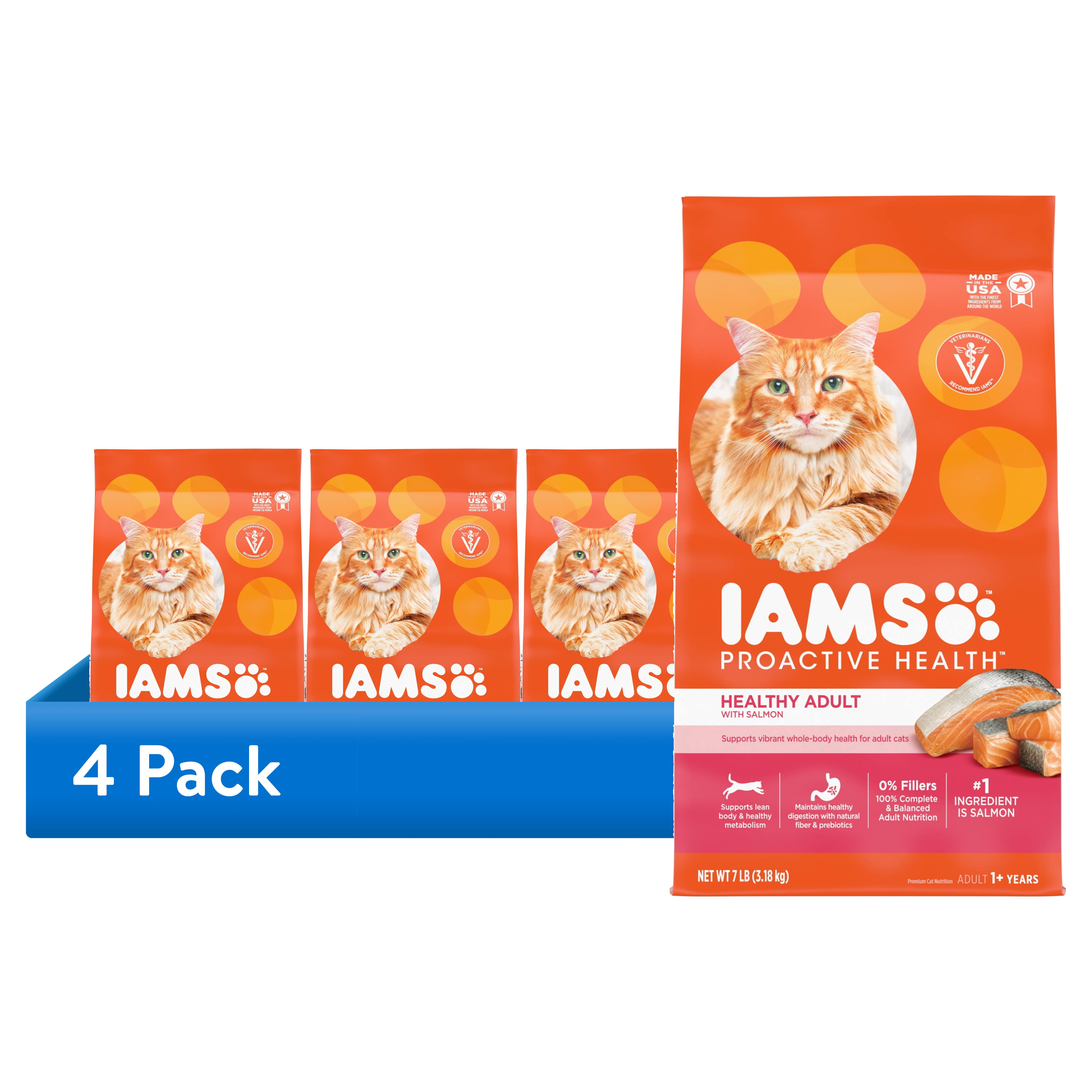 (4 pack) Iams Proactive Health Salmon Flavor Dry Cat Food For Adult Cats, 7 Lb Bag