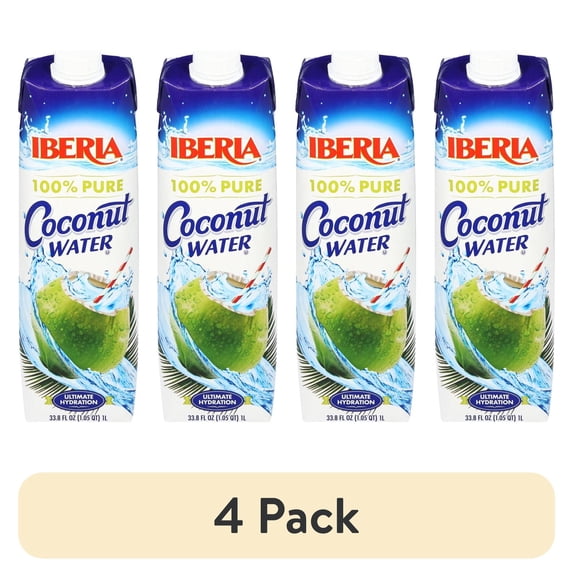 (4 pack) Iberia 100% Pure Coconut Water 33.8 fl oz