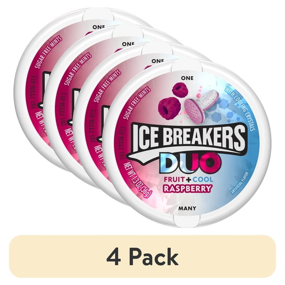 (4 pack) Ice Breakers Duo Fruit + Cool Raspberry Sugar Free Mints, 1.3 oz