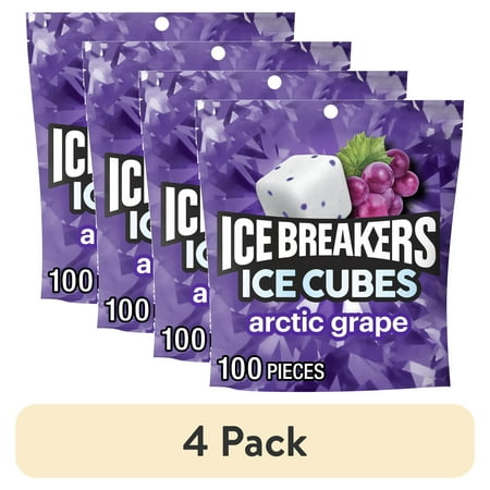 (4 pack) Ice Breakers Ice Cubes Arctic Grape Flavored Sugar Free Chewing Gum, Pouch 8.11 oz, 100 Pieces