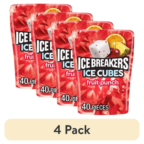 (4 pack) Ice Breakers Ice Cubes Fruit Punch Flavored Sugar Free Chewing Gum, Bottle 3.24 oz, 40 Pieces