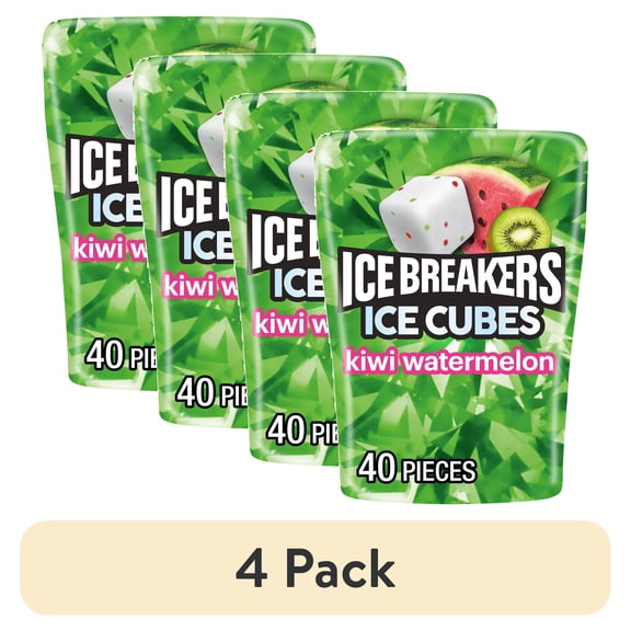 (4 pack) Ice Breakers Ice Cubes Kiwi Watermelon Flavored Sugar Free Chewing Gum, Bottle 3.24 oz, 40 Pieces