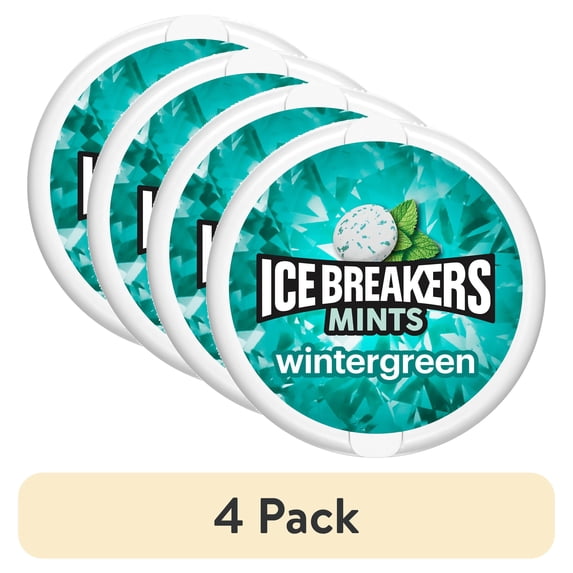 (4 pack) Ice Breakers Wintergreen Flavored Sugar Free Mints, Puck 1.5 oz