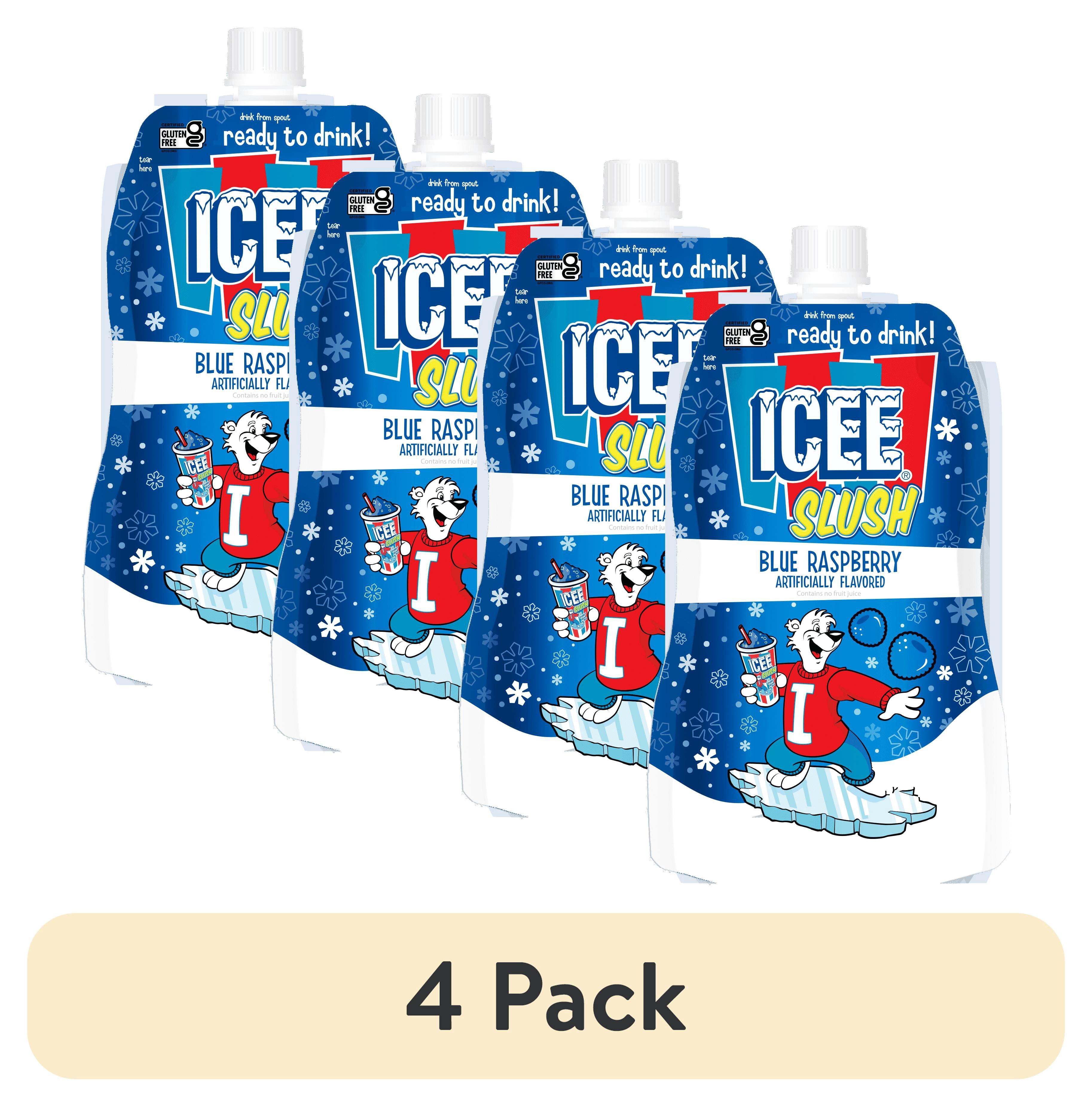 (4 pack) Icee Slush Blue Raspberry Freeze & Squeeze Drink Pouch, 6 fl oz