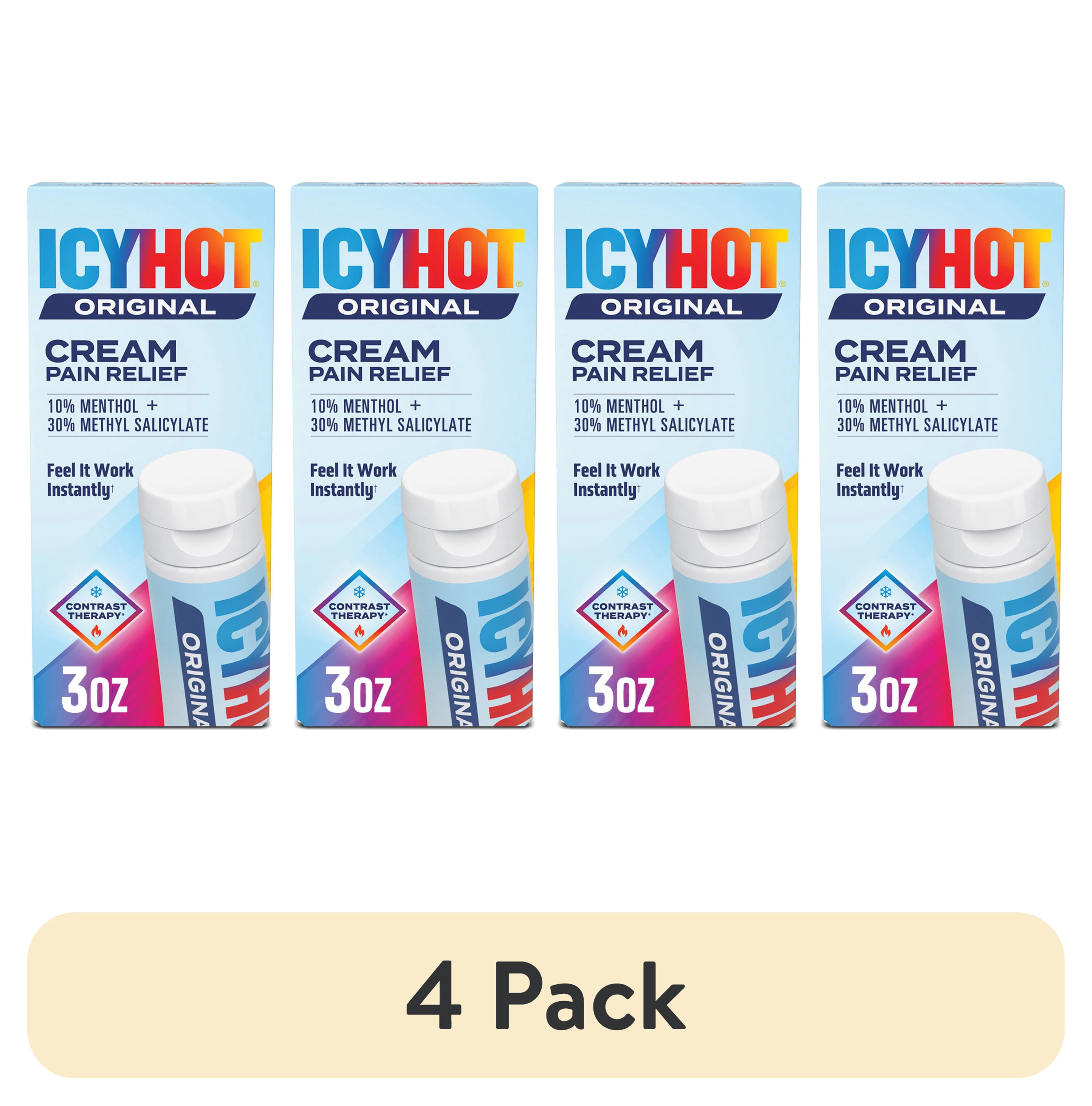 (4 pack) Icy Hot Original Pain Relief Cream, Fast-Acting Pain Relief With Menthol 10% and Methyl Salicylate 30%, Ice and Heat Contrast Therapy for Backaches, Joints, Muscle Strains and Arthritis, 3 oz