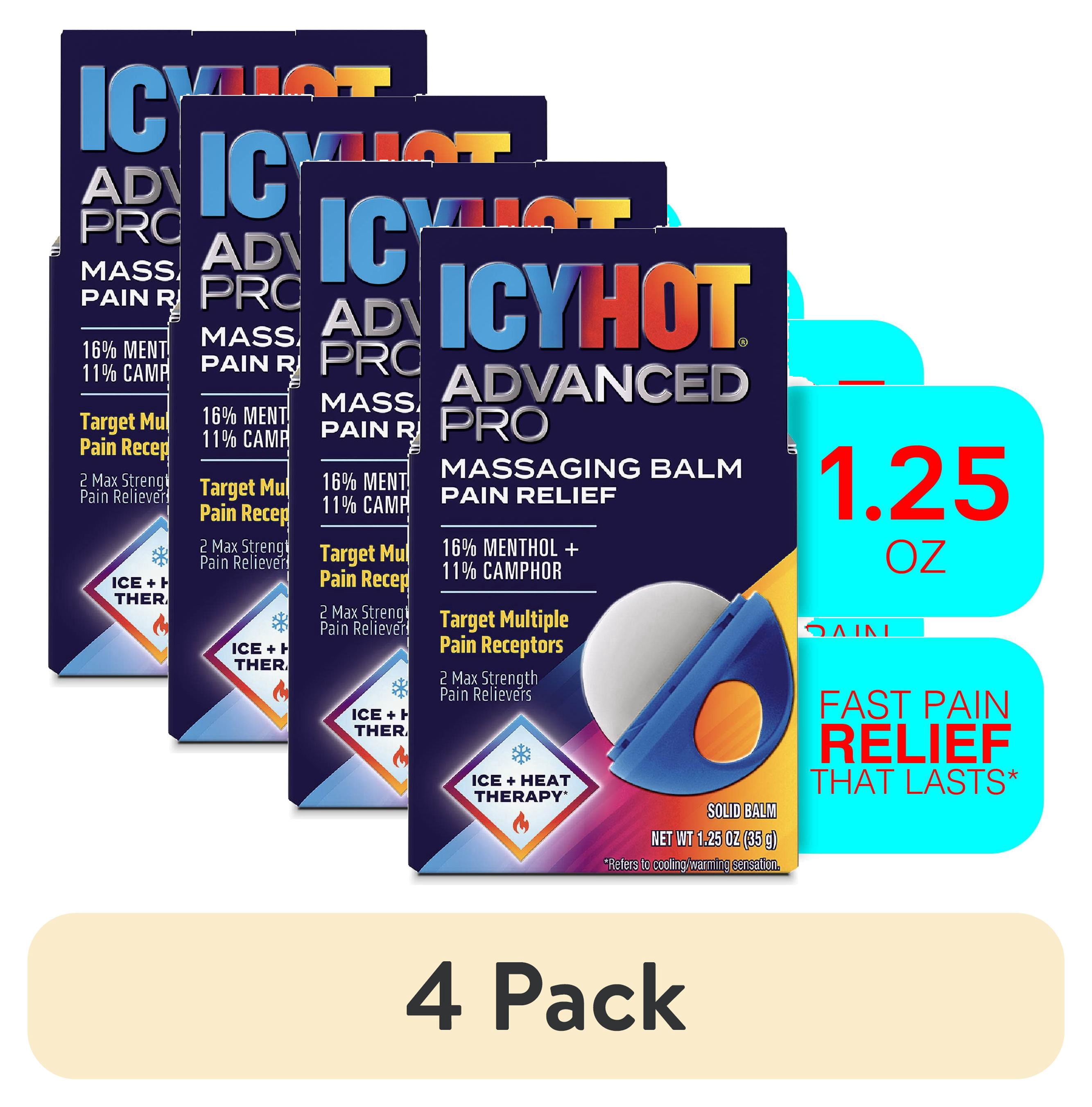 (4 pack) Icy Hot Advanced PRO Pain Relief Massaging Balm, Fast-Acting Max Strength Pain Relief With Menthol 16% and Camphor 11% for Backaches, Joints, Muscle Strains and Arthritis, 1.25 oz