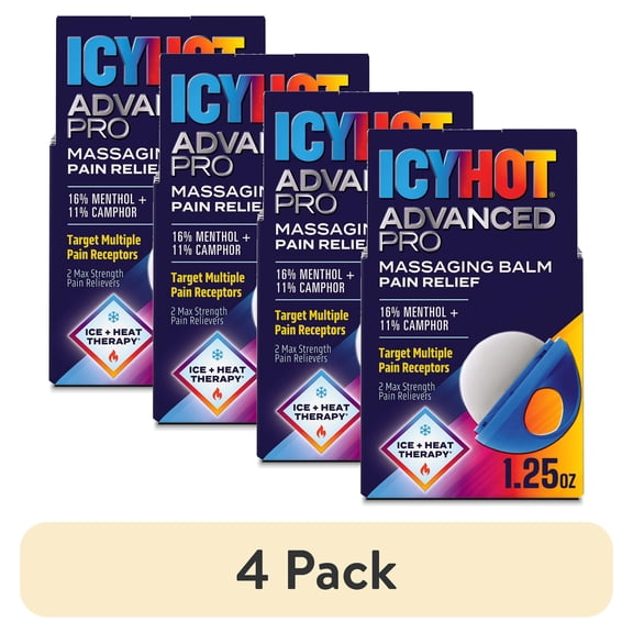 (4 pack) Icy Hot PRO Pain Relief Massaging Balm With Easy-Grip Applicator for Muscles & Joints, Fast-Acting, Moisturizing Formula With Maximum-Strength Menthol & Camphor, 1.25 Oz.