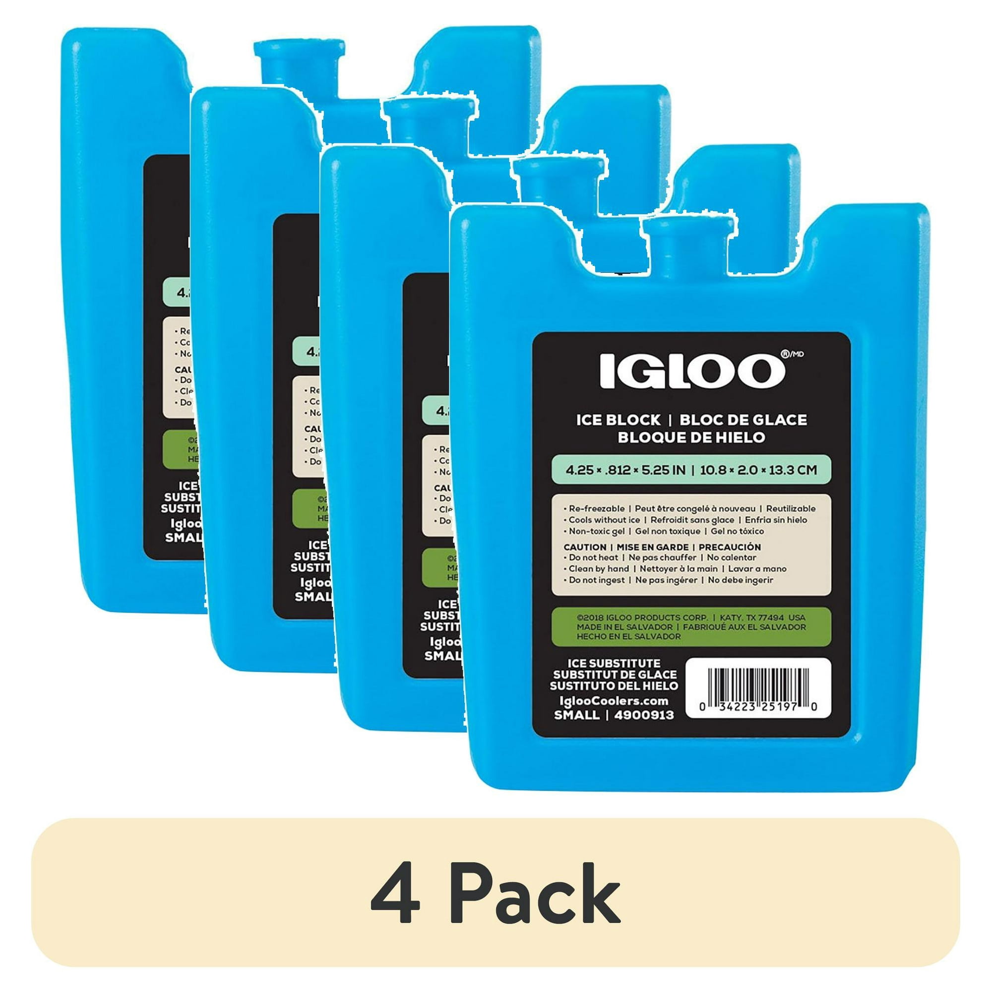 (4 pack) Igloo MaxCold Small Ice Freeze Block, Blue, Best Used for On-the-Go Snacks and Lunches to Keep Food Cool