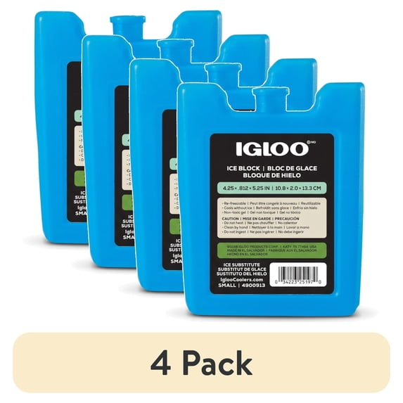 (4 pack) Igloo MaxCold Small Ice Freeze Block, Blue, Best Used for On-the-Go Snacks and Lunches to Keep Food Cool