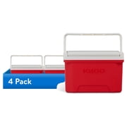 4 pack Igloo Small Cooler, 9 Quart Laguna Ice Chest, 13 Can Capacity, Red