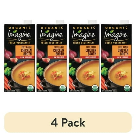 (4 pack) Imagine Organic Low Sodium Free Range Chicken Broth, 32 fl oz Carton