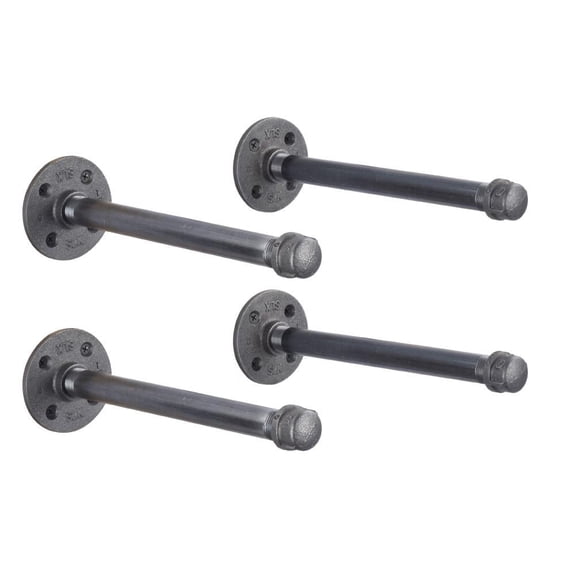4-pack Industrial Shelf Brackets Set of four Industrial Steel Grey Iron Fittings Flanges and Pipes Vintage Hanging Wall Mounted Shelving