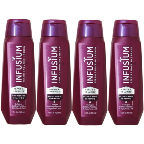 (4 pack) INFUSIUM Shampoo Repair & Volumize, Repair/Nourish/ Renew Shampoo, Collagen, Building Peptides & Hyaluronic Acid for Dry & Damaged Hair, 13.5 FL OZ