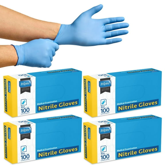 (4 pack) Inspire Nitrile Exam Gloves | THE ORIGINAL Quality Stretch Nitrile | 4.5 Gloves Disposable Latex Free Medical EMT (100, XXL)