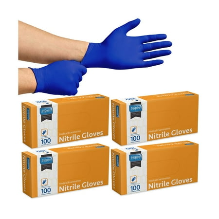 (4 pack) Inspire Nitrile Gloves Disposable Latex Free, Quality Stretch, Medical Grade, Large, Box of 100