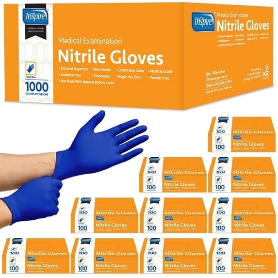 (4 pack) Inspire Nitrile Gloves Medical Examination | 4.5 Grade The Original Quality Stretch Cobalt Blue | Disposable Latex Free Case of 1000 (Size XXL)