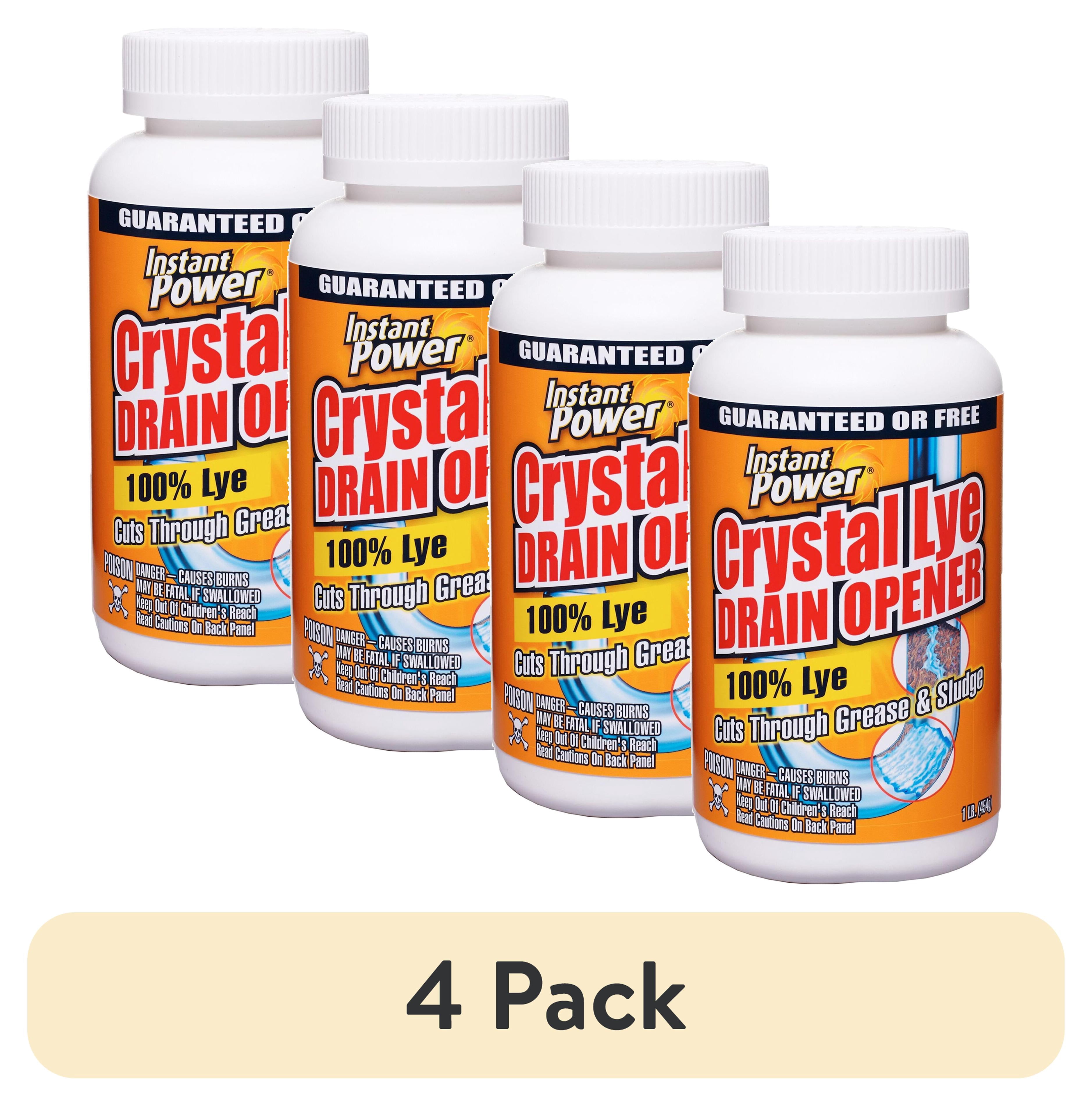 (4 pack) Instant Power Crystal Lye Drain Opener, 1 Count, 16 oz