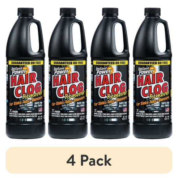 (4 pack) Instant Power Hair Clog Remover, 33.8 Fluid Ounce per Bottle