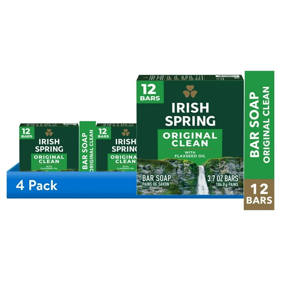 (4 pack) Irish Spring Original Deodorant Bar Soap for Men, With Flaxseed Oil, 3.7 oz Bar (12 Pack)