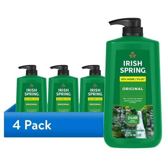 (4 pack) Irish Spring Mens Body Wash, Body Wash for Men, All Skin Types, Original Scent, 30 fl oz Bottle