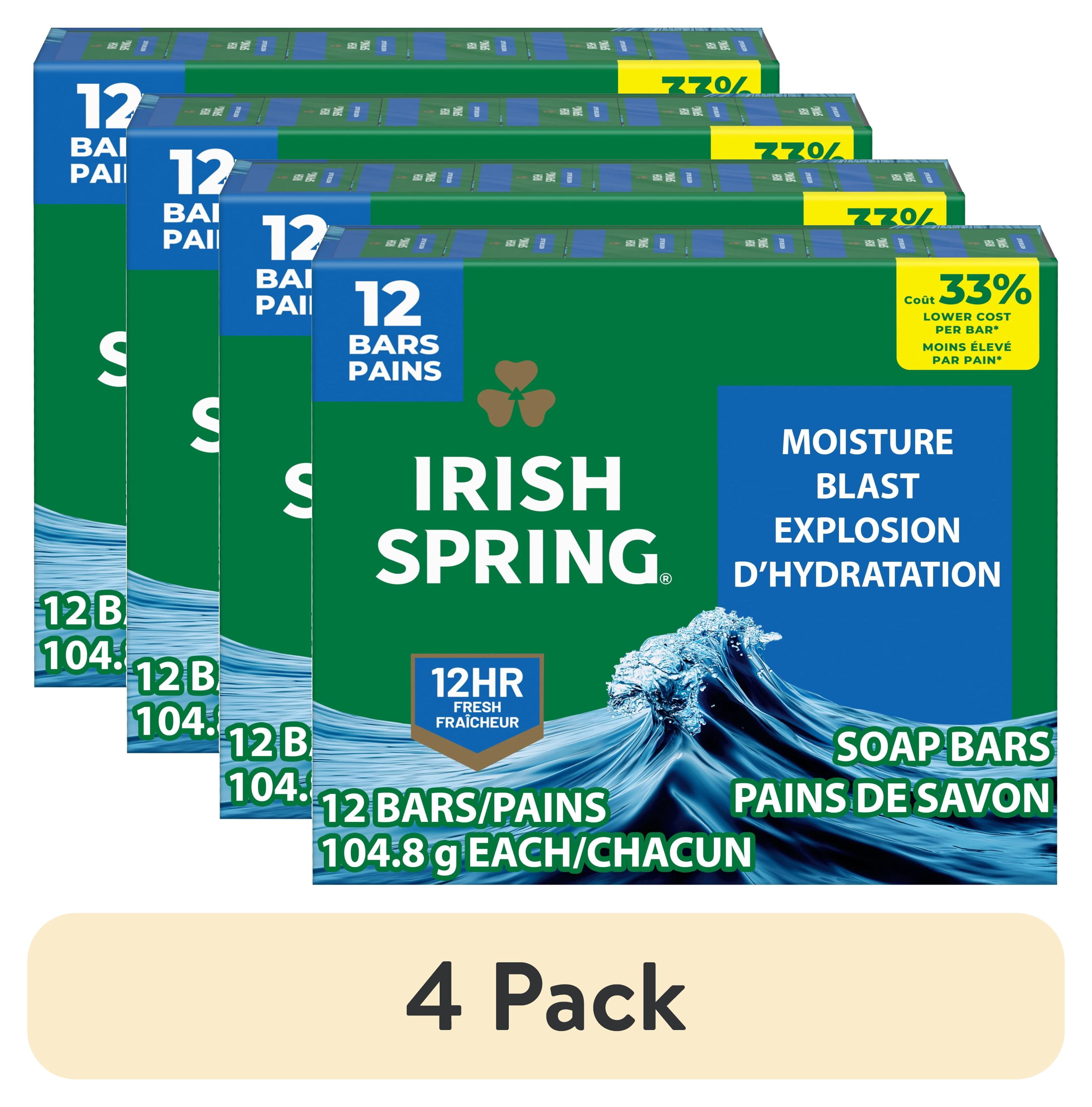 (4 pack) Irish Spring Moisture Blast Deodorant Bar Soap for Men, 3.7 oz Bar (12 Pack)