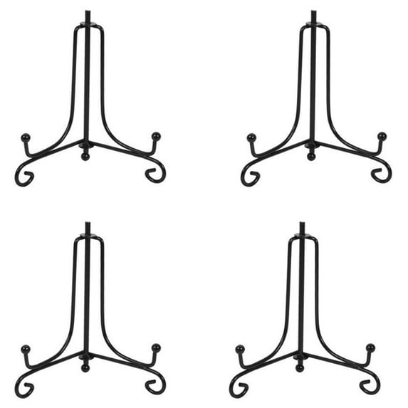 Metal Photo Stand 4 Pack, Iron Easel Plate Holder for Frames, Tablets, Collectibles, Elegant Display in Living Room or Retail Shop, 4 Inch, Black