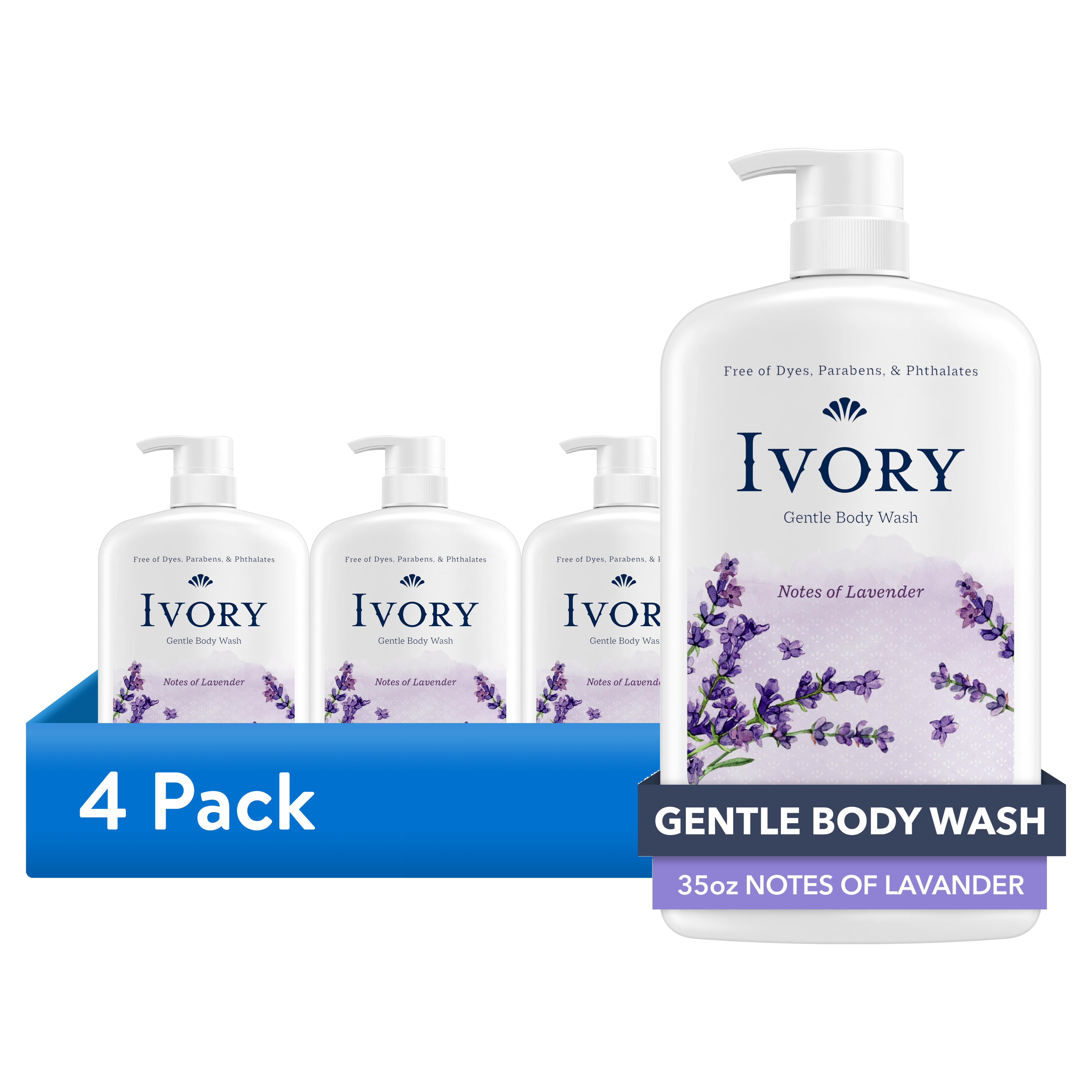 4 pack Ivory Mild and Gentle Body Wash, Lavender Scent, fo