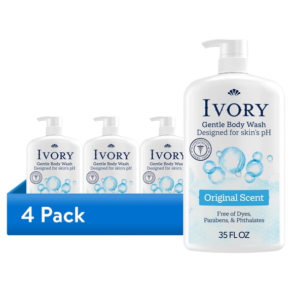 (4 pack) Ivory Body Wash, Mild and Gentle Original Scent, 35 fl oz