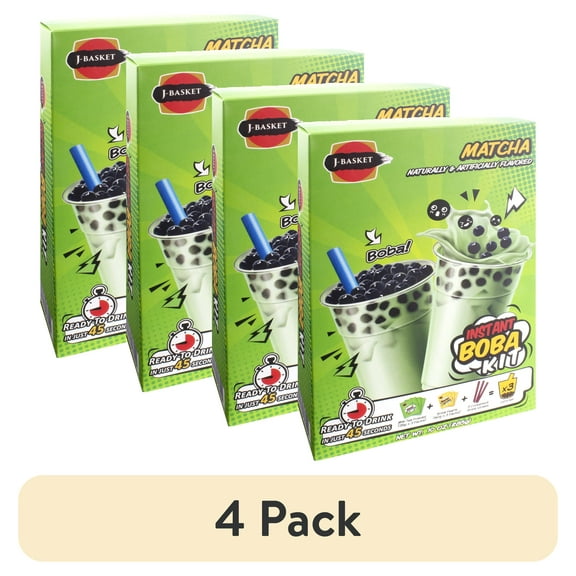 (4 pack) J-Basket Matcha Instant Tea Boba Kit 10oz /285g