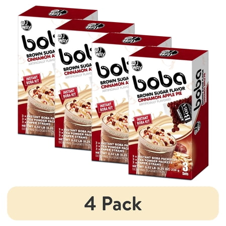 (4 pack) J Way Instant Boba, Cinnamon Apple Pie Tea, 3 Drink Kit