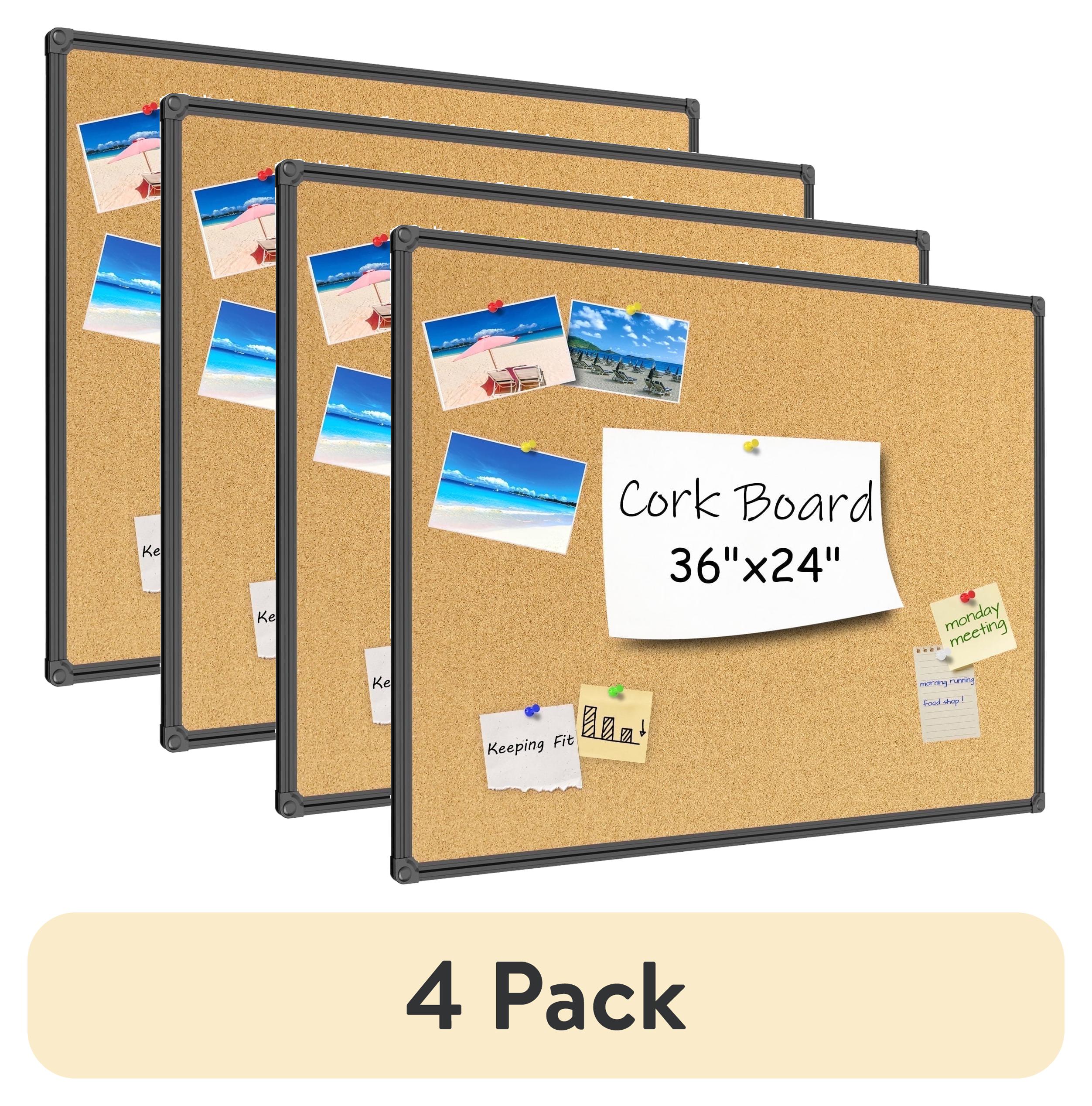 (4 pack) JILoffice Bulletin Board 24" x 36" Black Aluminum Frame Cork Board 3'x2' Thumb Tack Pin Board for Office