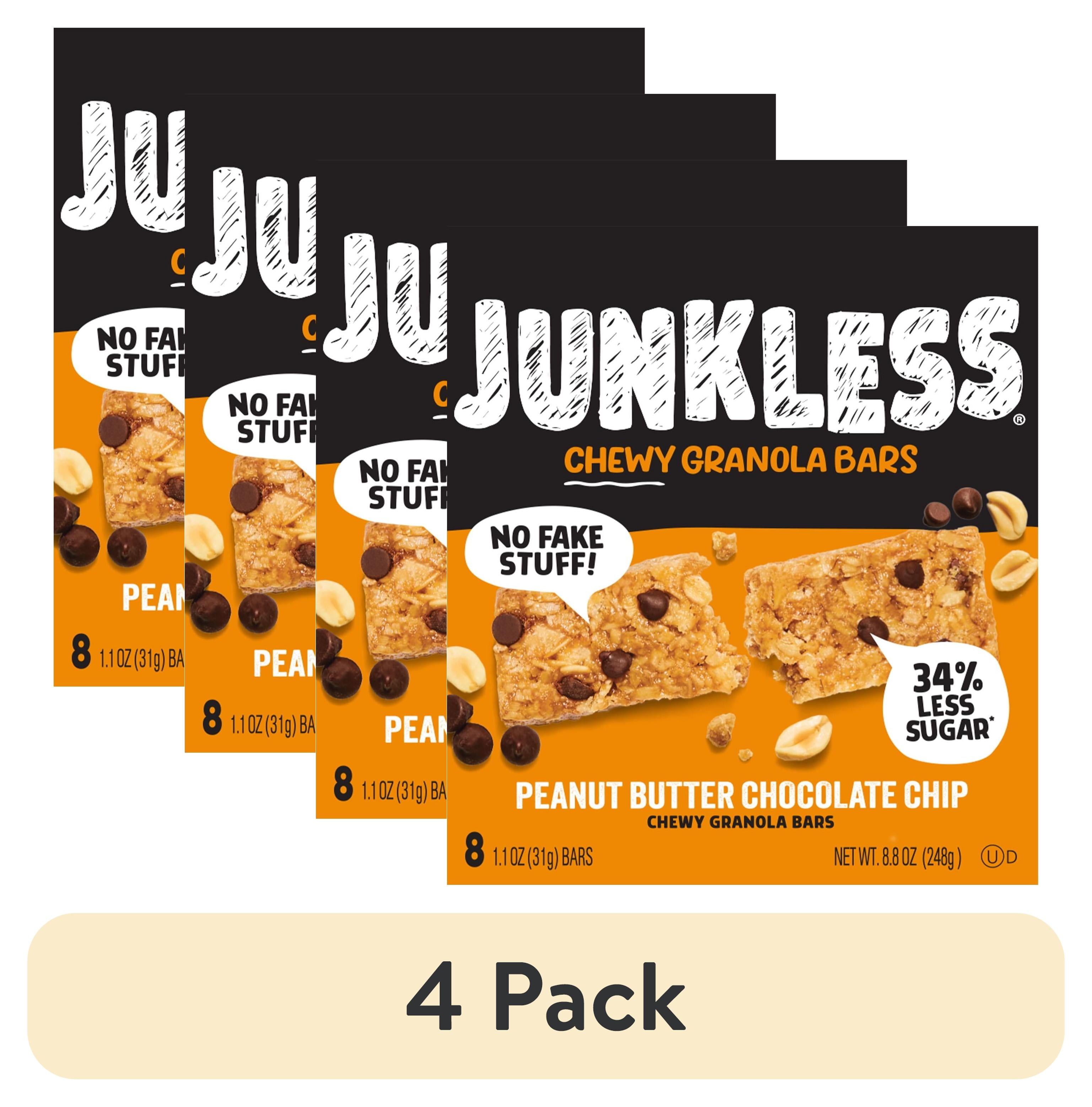 (4 pack) JUNKLESS Chewy Peanut Butter Chocolate Chip Granola Snack Bars, 1.1 oz, 8 Count