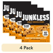 (4 pack) JUNKLESS Chewy Peanut Butter Chocolate Chip Granola Snack Bars, 1.1 oz, 8 Count