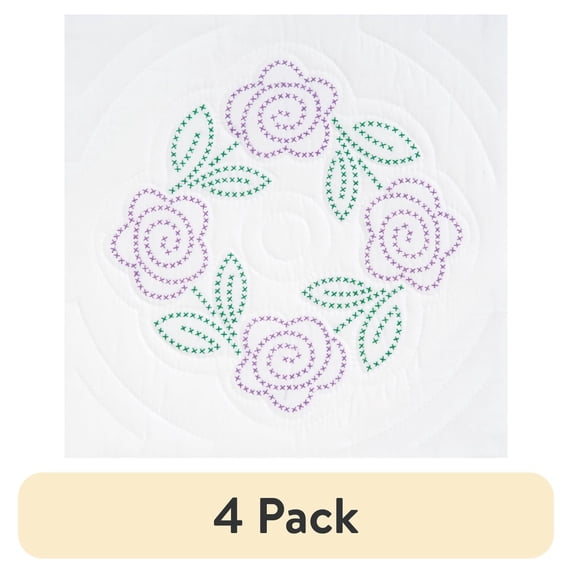 (4 pack) Jack Dempsey Stamped White Quilt Blocks 18"X18" 6/Pkg-Four XX Roses