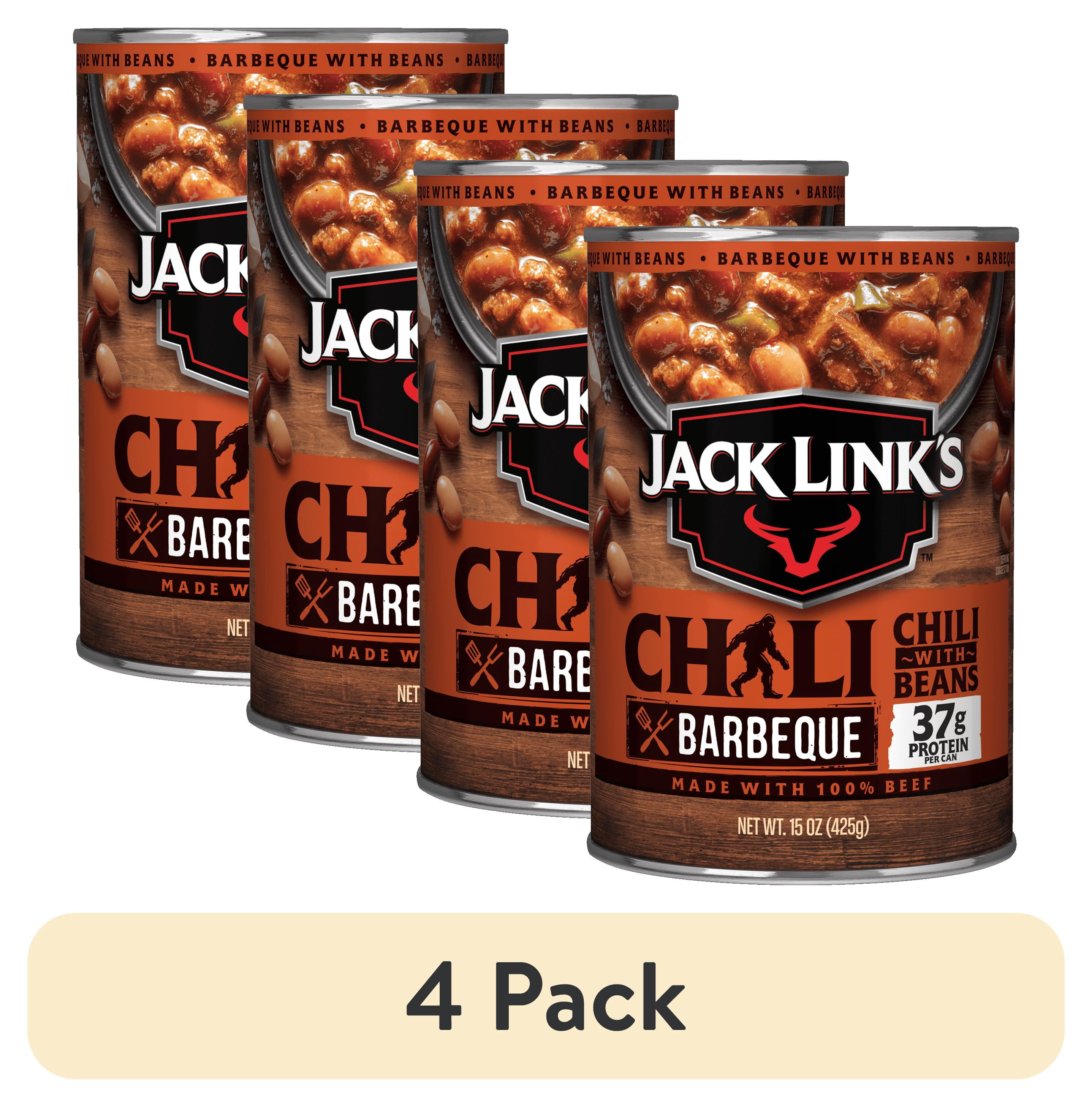 (4 pack) Jack Link's Chili, BBQ Flavored with Beans, 15oz Can, Made with 100% Beef