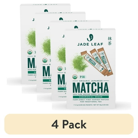 (4 pack) Jade Leaf Matcha, Organic Japanese Ceremonial Matcha, Powdered Tea, 7 Ct