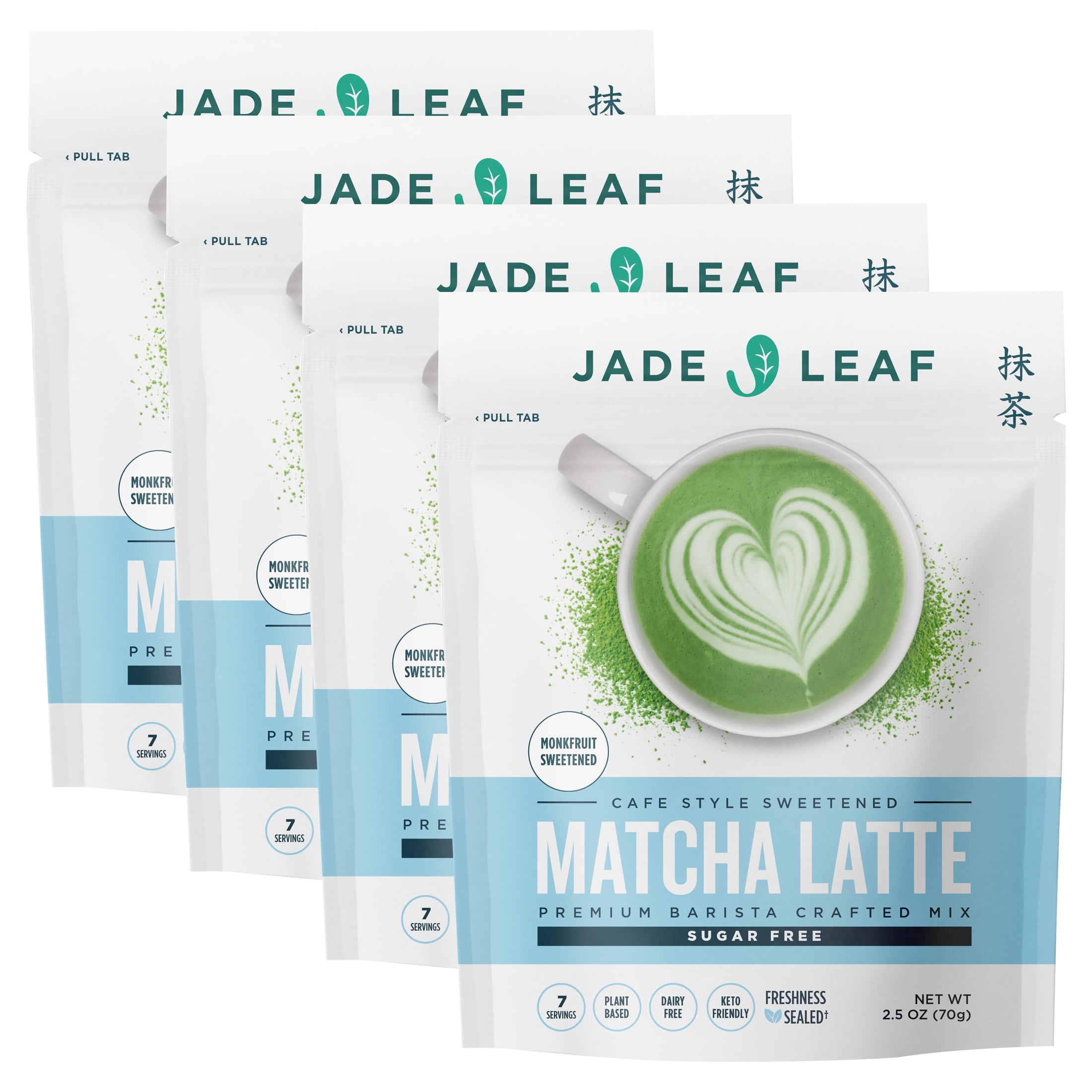 (4 pack) Jade Leaf Sugar-Free Caf Style Latte Mix, Organic Japanese Matcha, Powered Tea, 2.5 oz