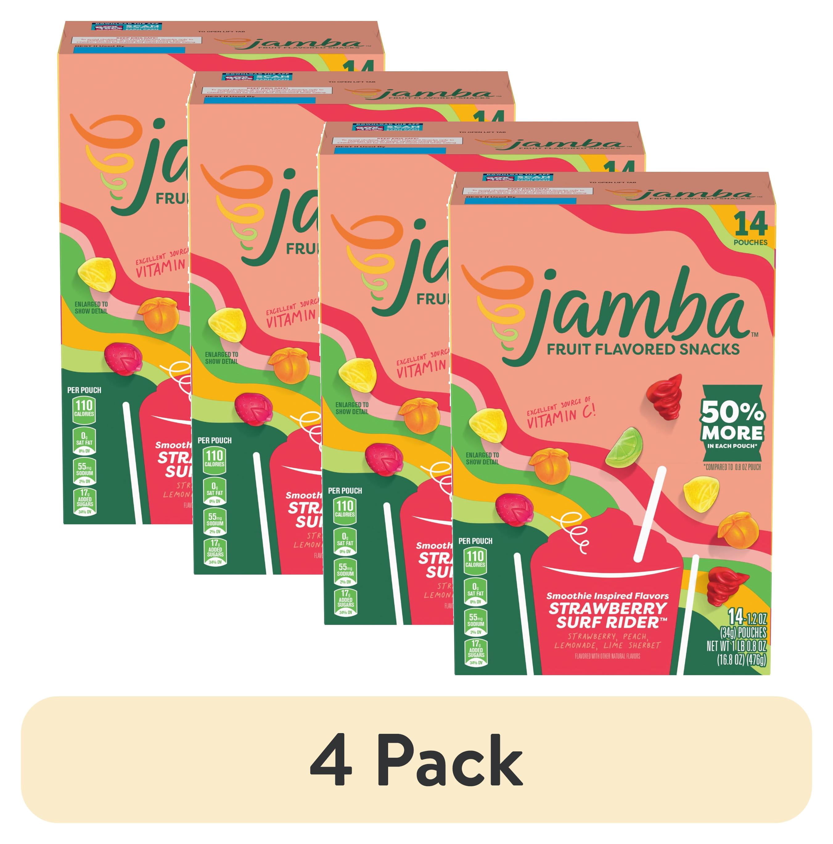 (4 pack) Jamba Fruit Flavored Snacks, Strawberry Surf Rider, Gluten Free, 16.8 oz (14 Pouches)