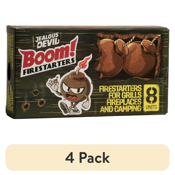 (4 pack) Jealous Devil Boom Fire Starters 8 Pack for Charcoal Grilling and Campfires