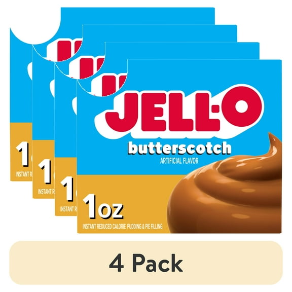 (4 pack) Jell-O Butterscotch Zero Sugar Instant Reduced Calorie Pudding & Pie Filling Mix, 1 oz Box