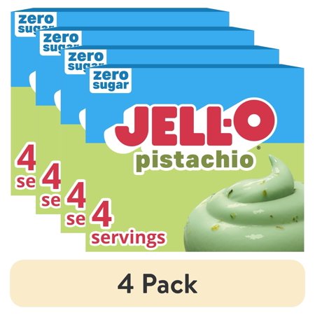 (4 pack) Jell-O Pistachio Zero Sugar Instant Reduced Calorie Pudding & Pie Filling Mix, 1 oz Box