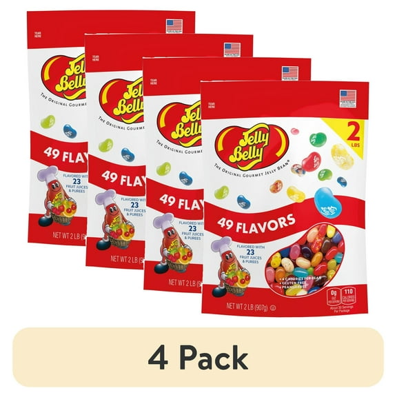 (4 pack) Jelly Belly 49-Assorted Jelly Bean Flavors - 2 Pound (32 oz) Pouch Bag - Straight from the Source