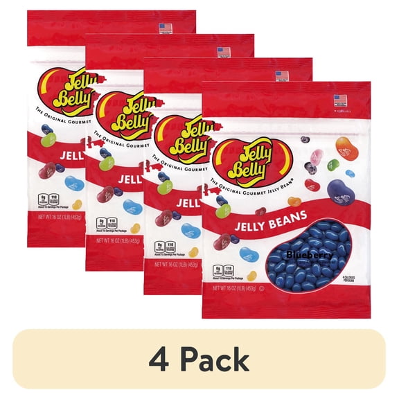 (4 pack) Jelly Belly Blueberry Jelly Beans - 1 Pound (16 Ounces), Blueberry Flavor Candy, Resealable Bag