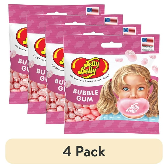 (4 pack) Jelly Belly Bubble Gum Jelly Beans - 3.5 oz Grab & Go Bags - True-to-life Bubble Gum-flavored Candy