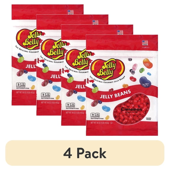 (4 pack) Jelly Belly Cinnamon Jelly Beans - 1 Pound (16 Ounces), Cinnamon Flavor Candy in a Resealable Bag