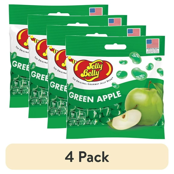 (4 pack) Jelly Belly Green Apple Jelly Beans - 3.5 oz Grab & Go Bags - True-to-life Green Apple-flavored Candy