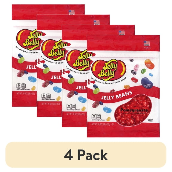 (4 pack) Jelly Belly Pomegranate Jelly Beans - 1 Pound (16 Ounces), Pomegranate Flavor Candy, Resealable Bag
