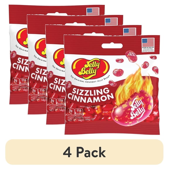 (4 pack) Jelly Belly Sizzling Cinnamon Jelly Beans - 3.5 oz Grab & Go Bags - True-to-life Cinnamon-flavored Candy