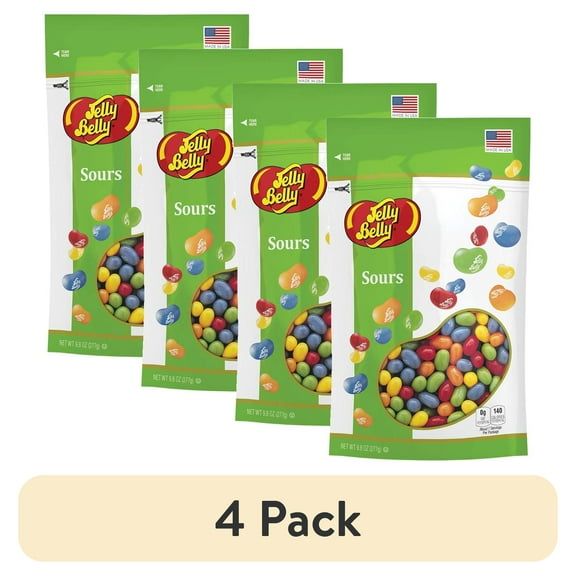 (4 pack) Jelly Belly Sours Jelly Beans - 9.8 Ounces of 5 Juicy Sour Fruit Flavors in a Resealable Pouch Bag
